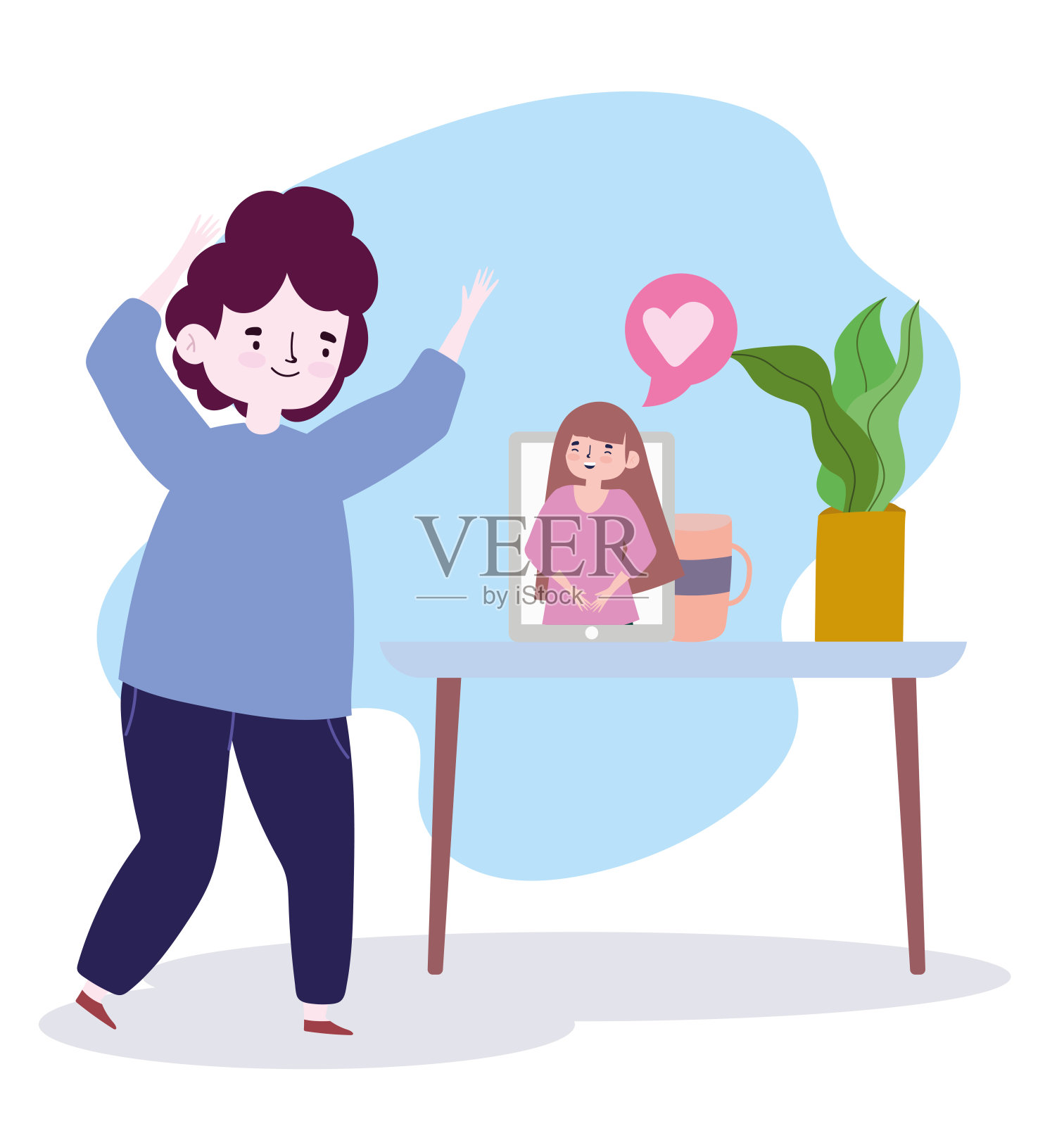 网上聚会，见朋友，男人和女人用智能手机聊天，约会浪漫插画图片素材