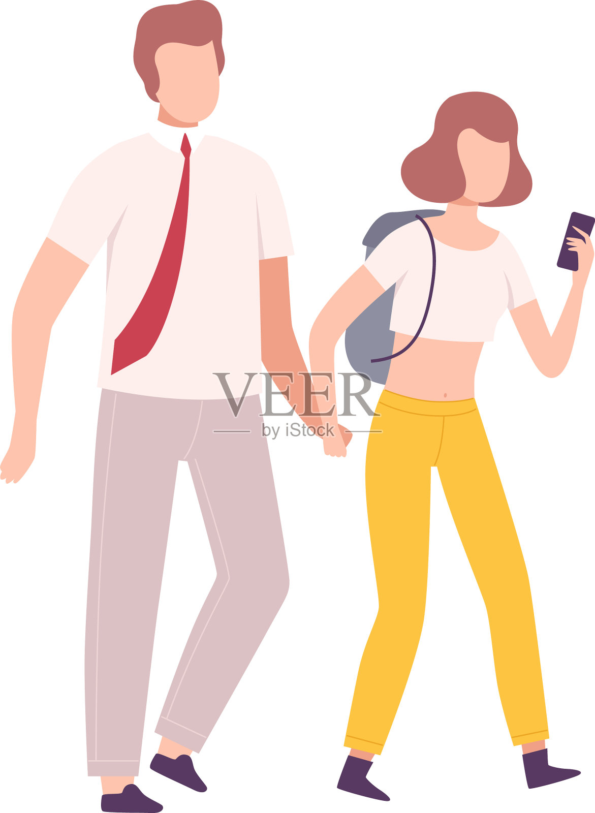 父亲和他十几岁的女儿手牵着手走着设计元素图片