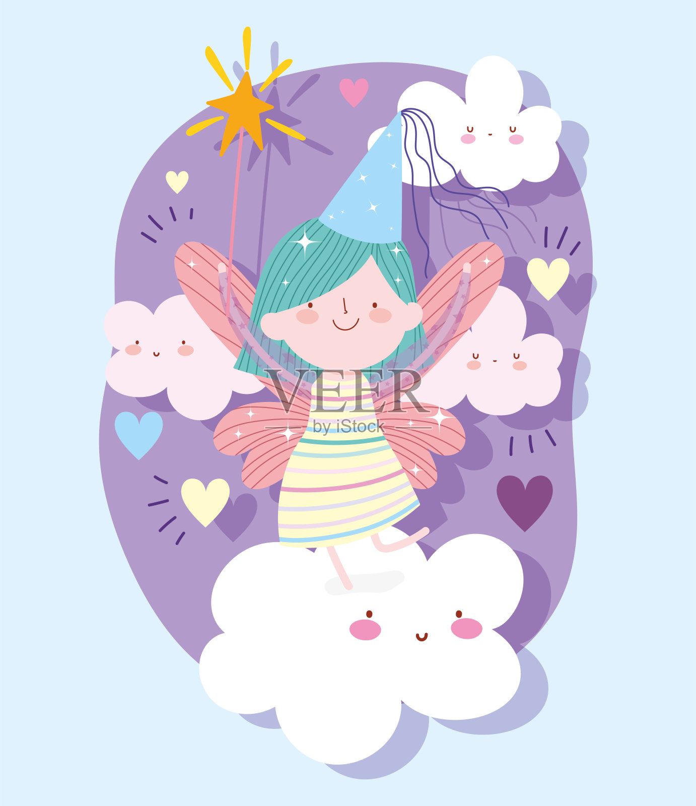 小仙女公主用魔杖云心故事卡通插画图片素材