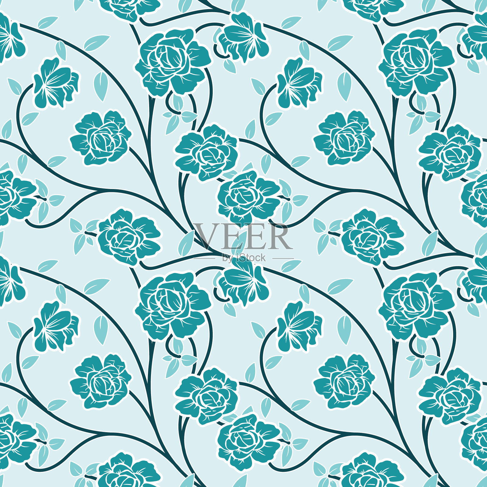 无缝图案与花卉插图，蜡染图案向量插画图片素材