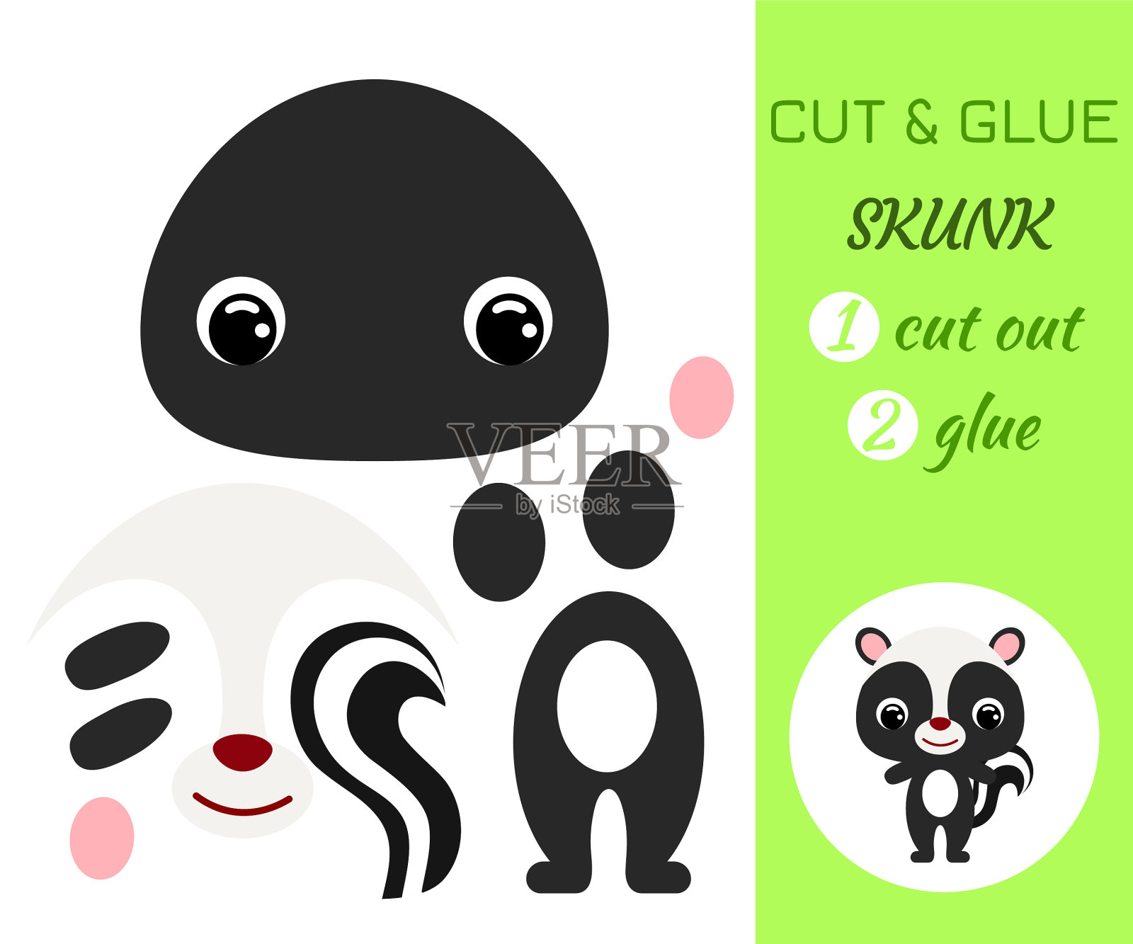 剪切和粘臭鼬教育纸游戏插画图片素材