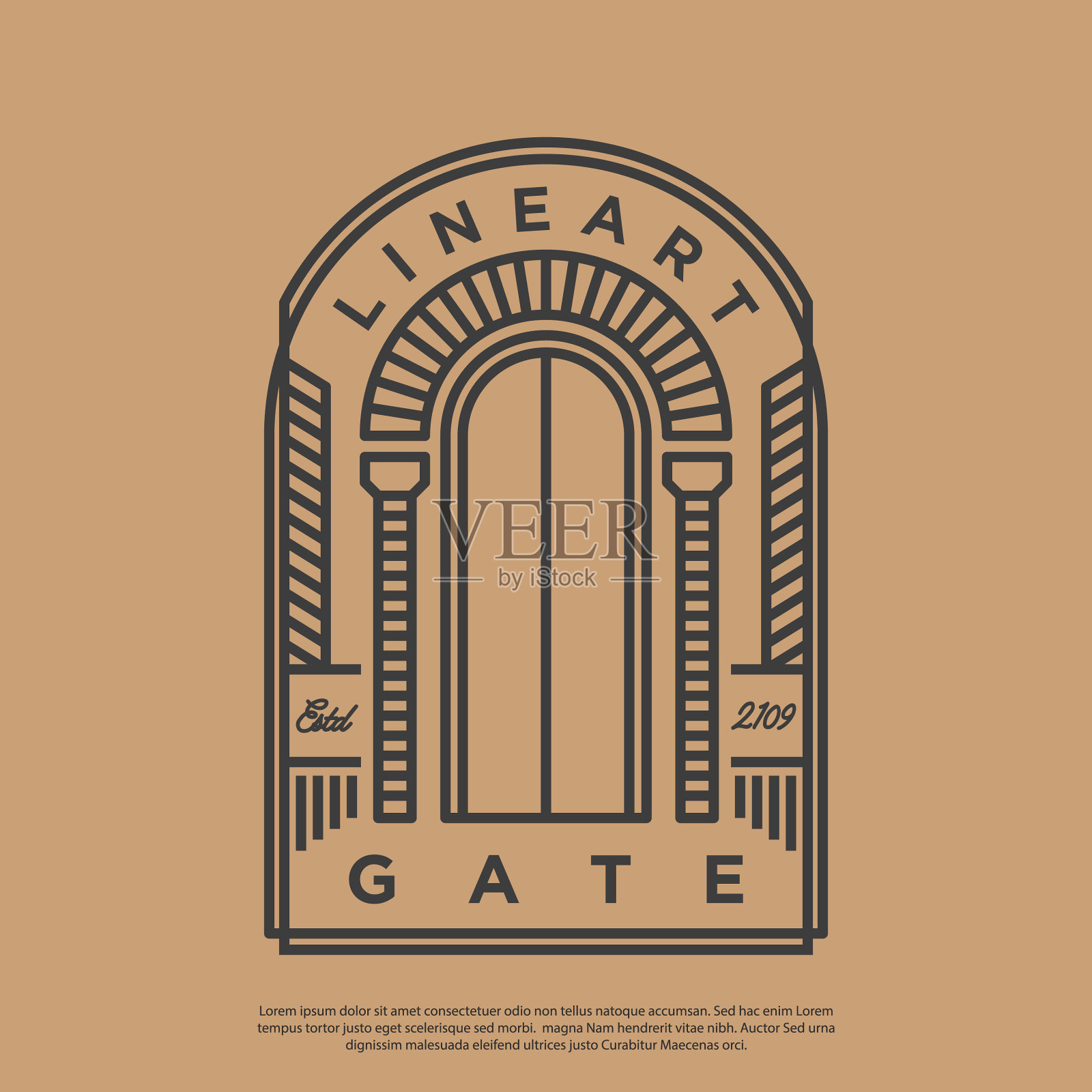 门或门标志与线条艺术插画图片素材