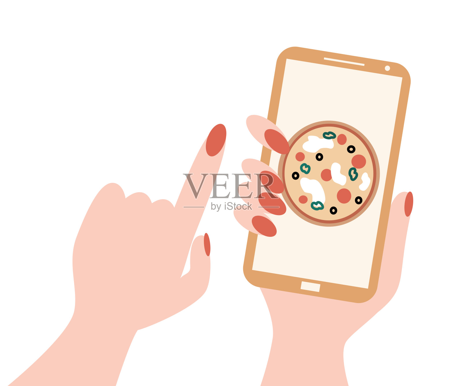 披萨外卖服务概念矢量插图与手拿手机插画图片素材