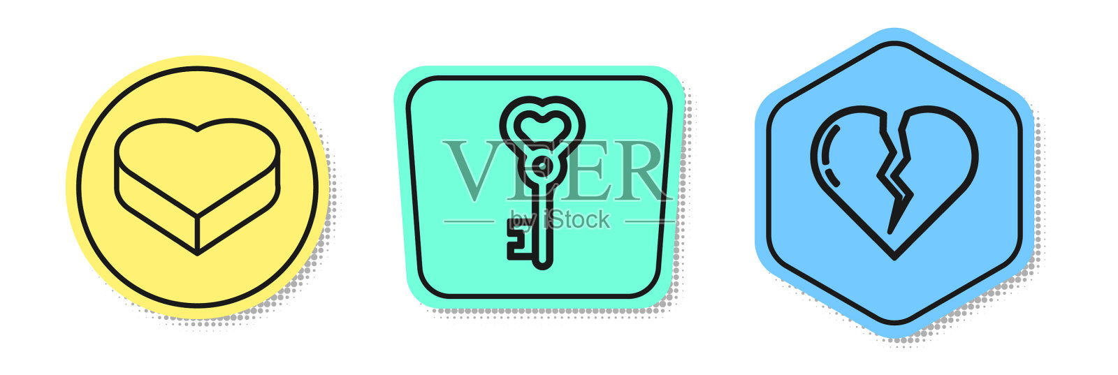 设线糖果在心形盒子钥匙在心插画图片素材