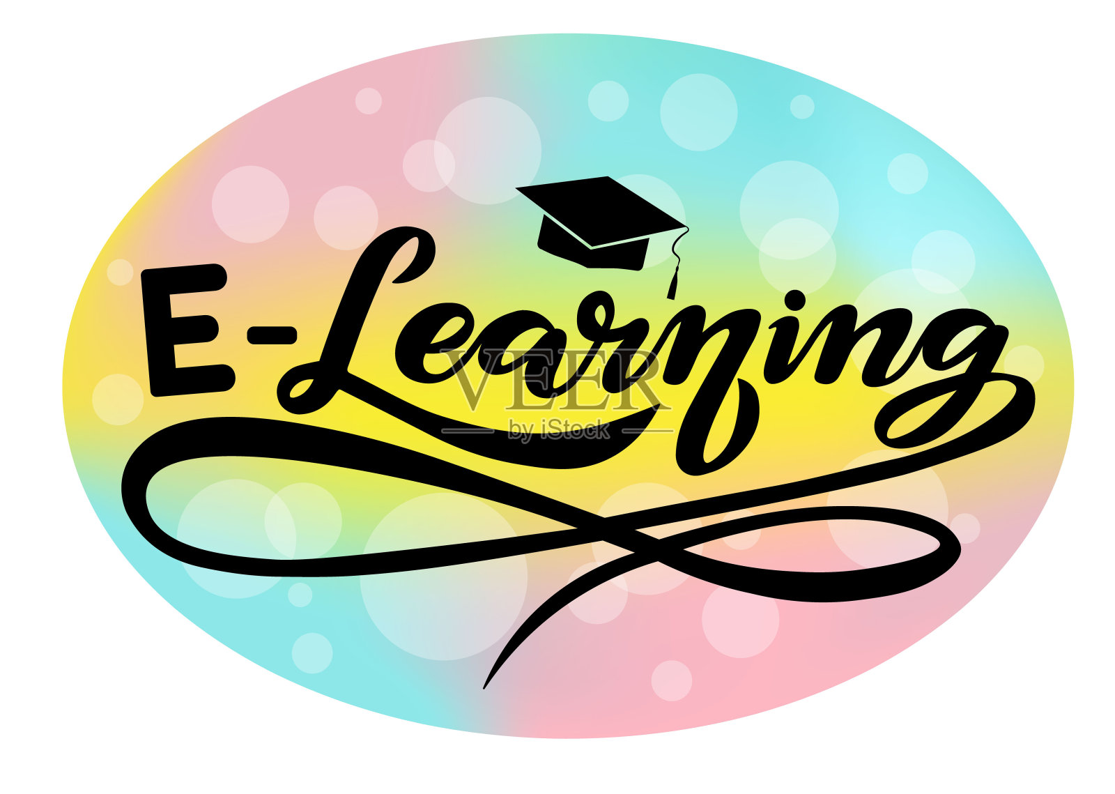 带有气泡和网格背景的电子学习插画图片素材