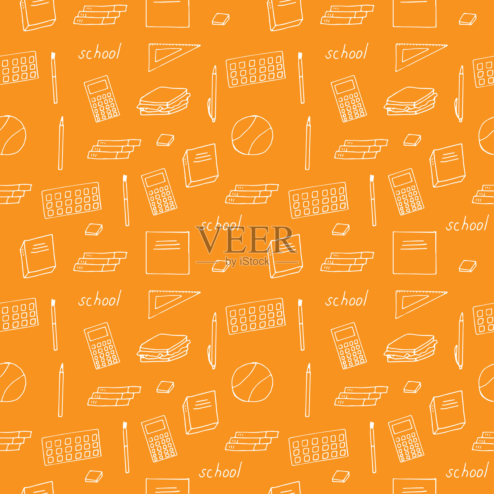 学校无缝模式，矢量插图，橙色和白色插画图片素材
