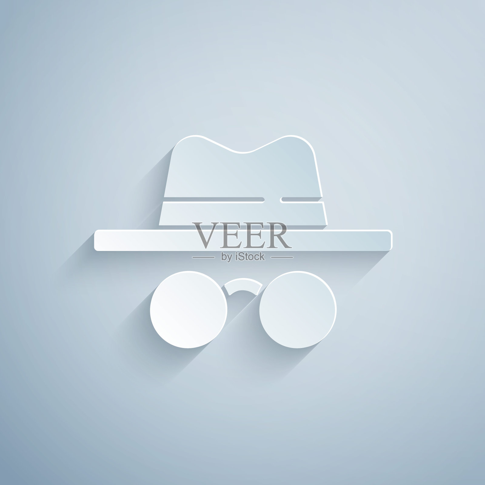 剪纸隐身模式图标孤立在灰色背景。纸艺术风格。向量插画图片素材