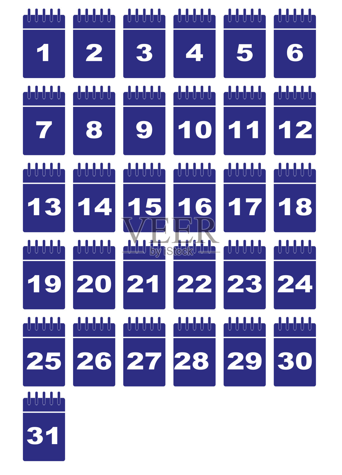 一套撕下的日历页。每个月的天数。平面风格孤立在白色背景上。向量设计模板素材