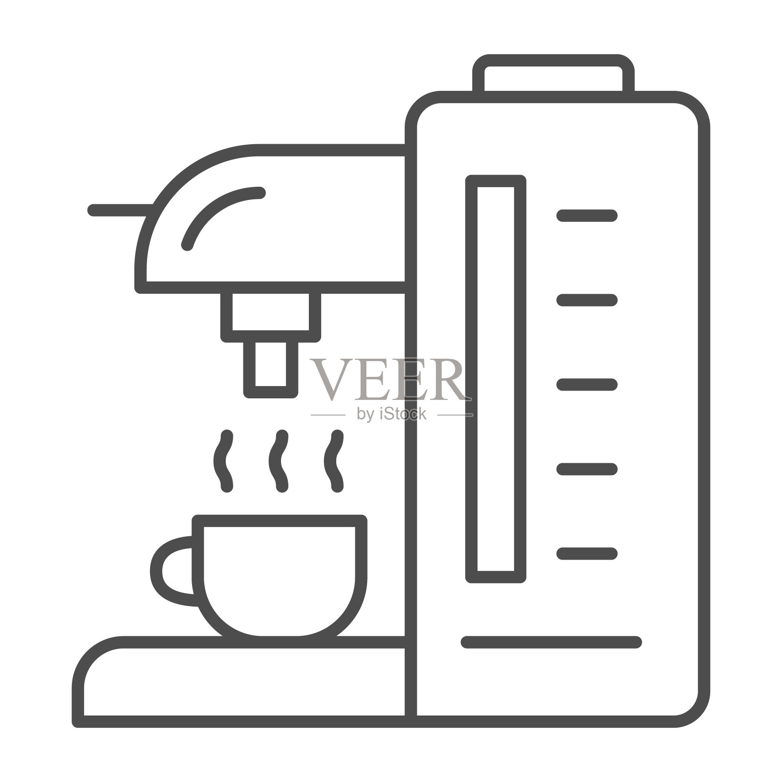 咖啡机细线图标，厨房设备概念，咖啡机标志在白色背景，咖啡机图标轮廓风格的移动概念和网页设计。矢量图形。插画图片素材
