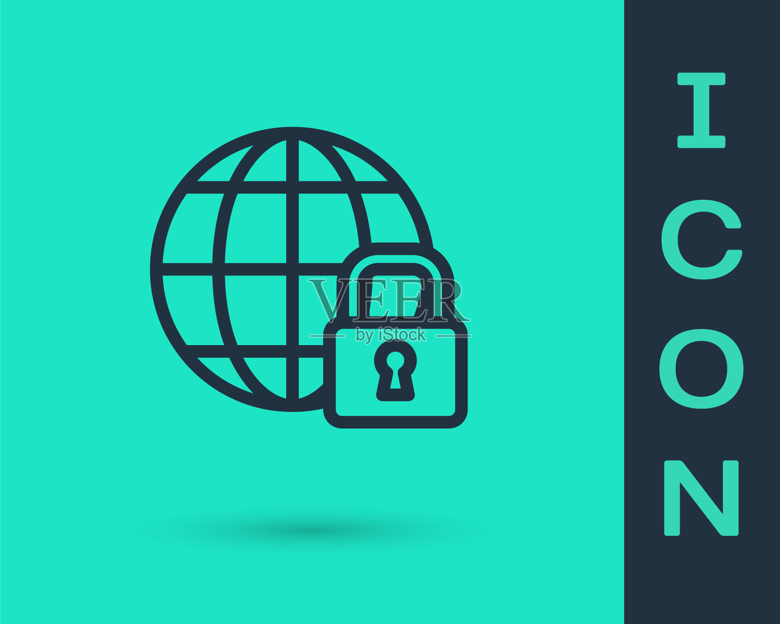 黑线全局锁定-已锁定的球体图标在绿色背景上隔离。向量插画图片素材