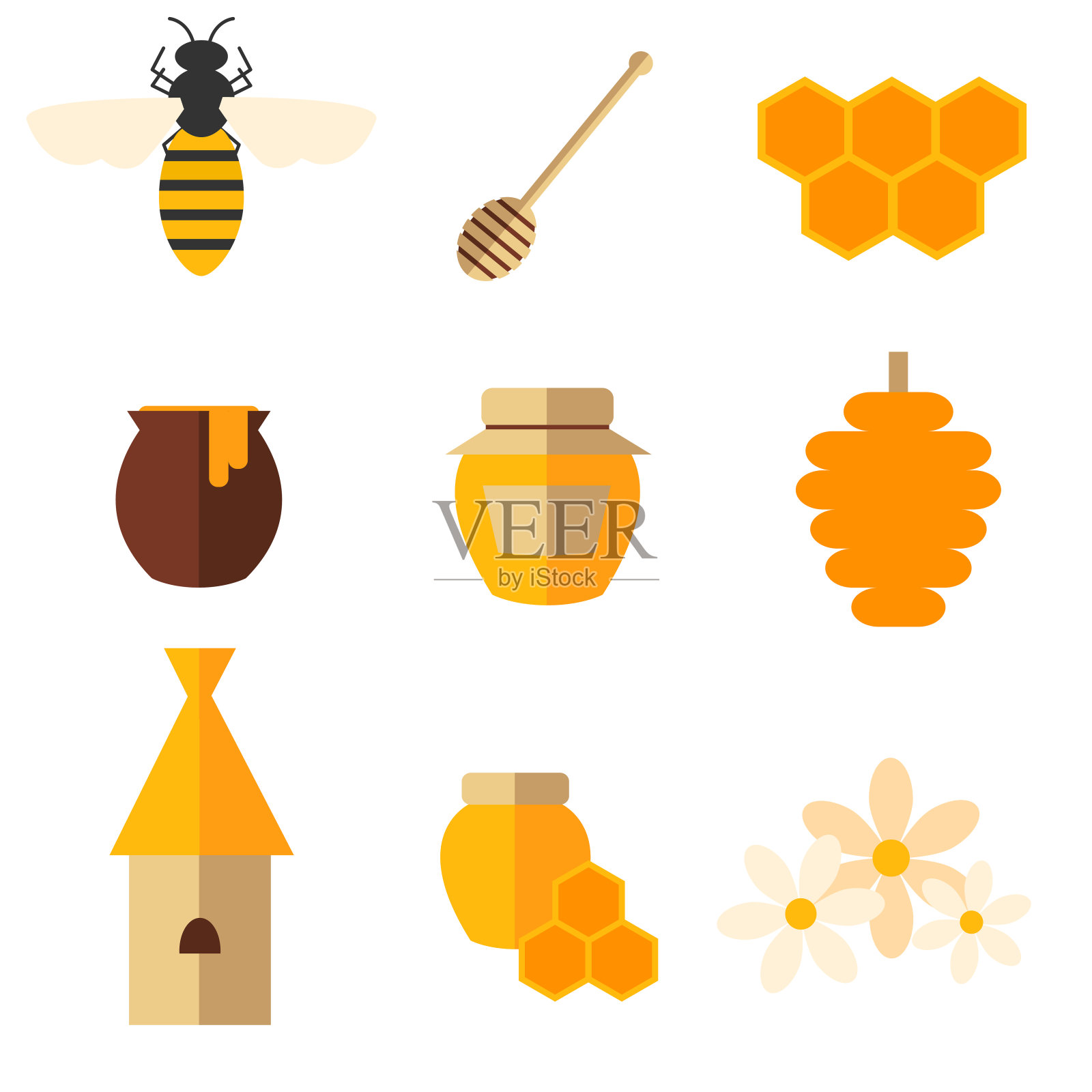 蜂蜜。一组平面图标。插画图片素材