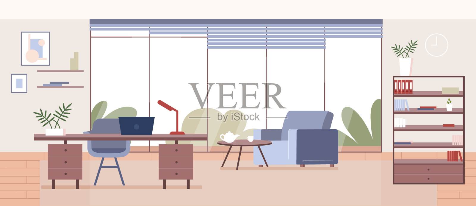 公司办公室平面彩色矢量插图设计模板素材