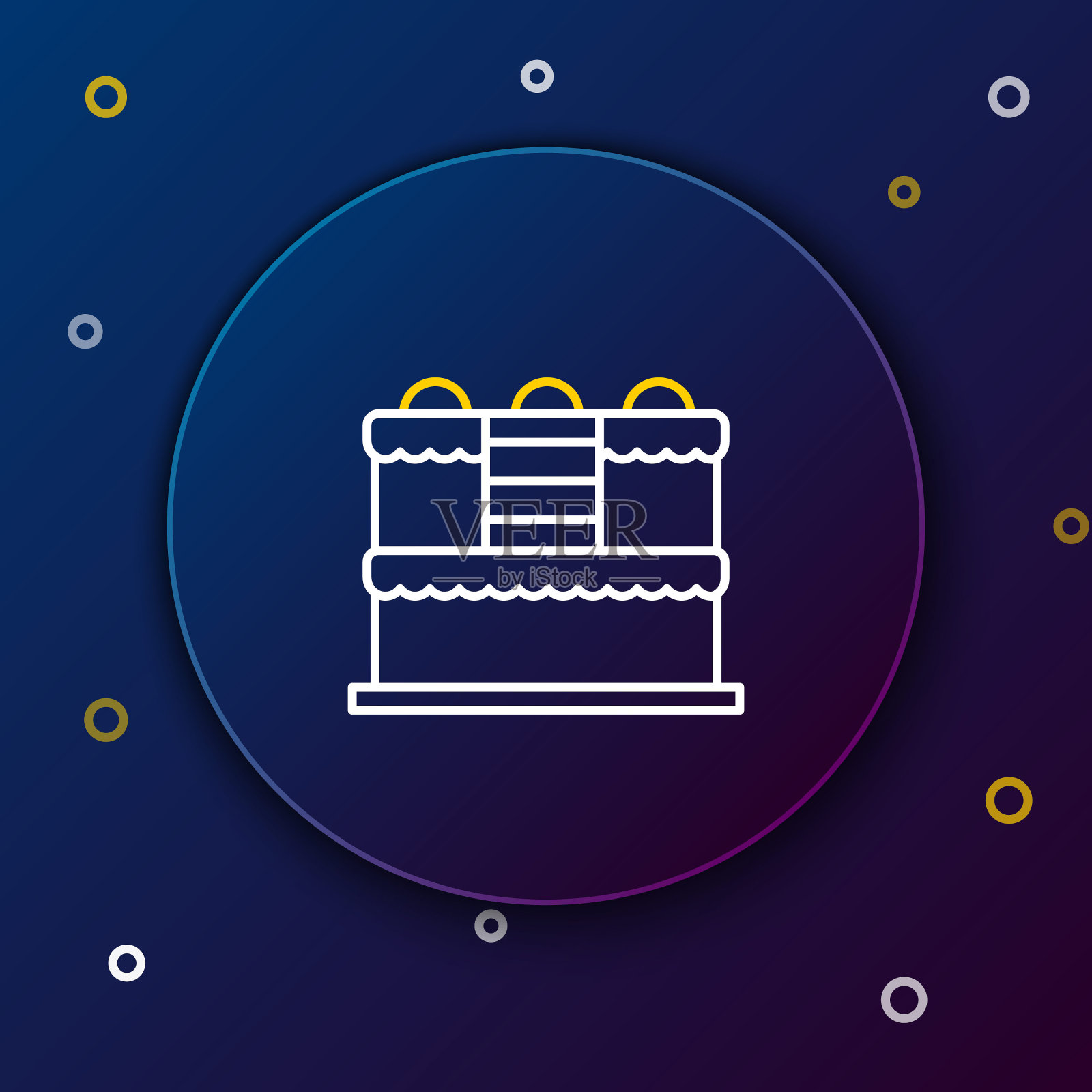 线蛋糕图标隔离在蓝色背景。生日快乐。色彩斑斓的轮廓的概念。向量插画图片素材