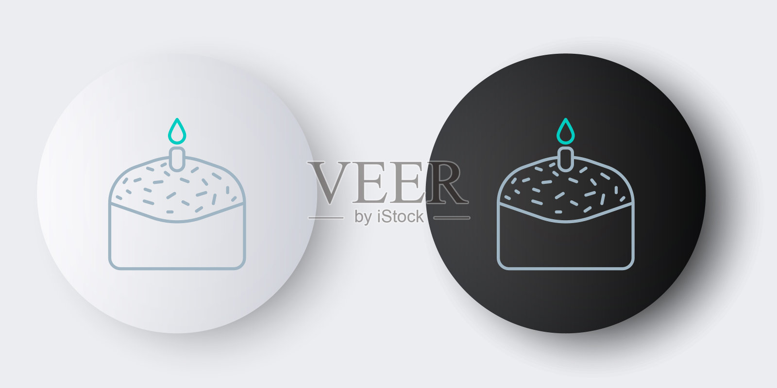 在灰色背景上孤立的复活节蛋糕和蜡烛图标。复活节快乐。色彩斑斓的轮廓的概念。向量图标素材