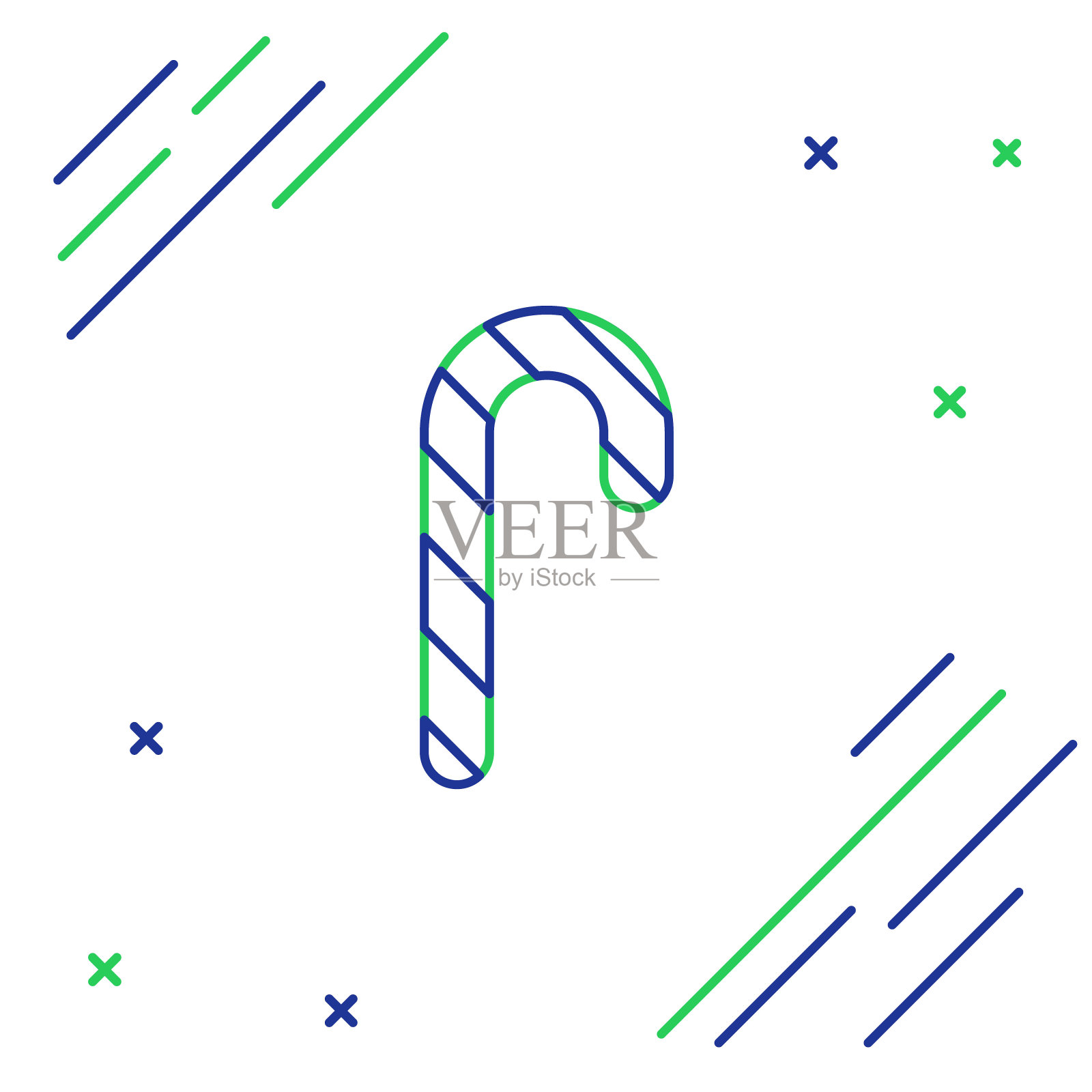 白色背景上的圣诞糖果手杖图标，彩色轮廓概念矢量图插画图片素材