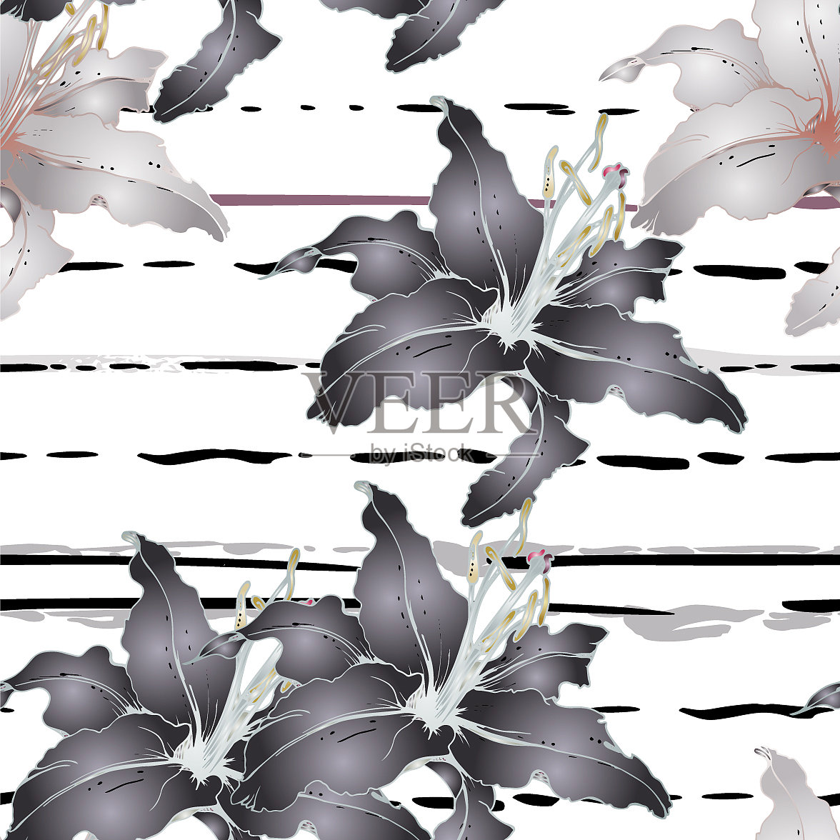 黑白相间的花图案条纹插画图片素材