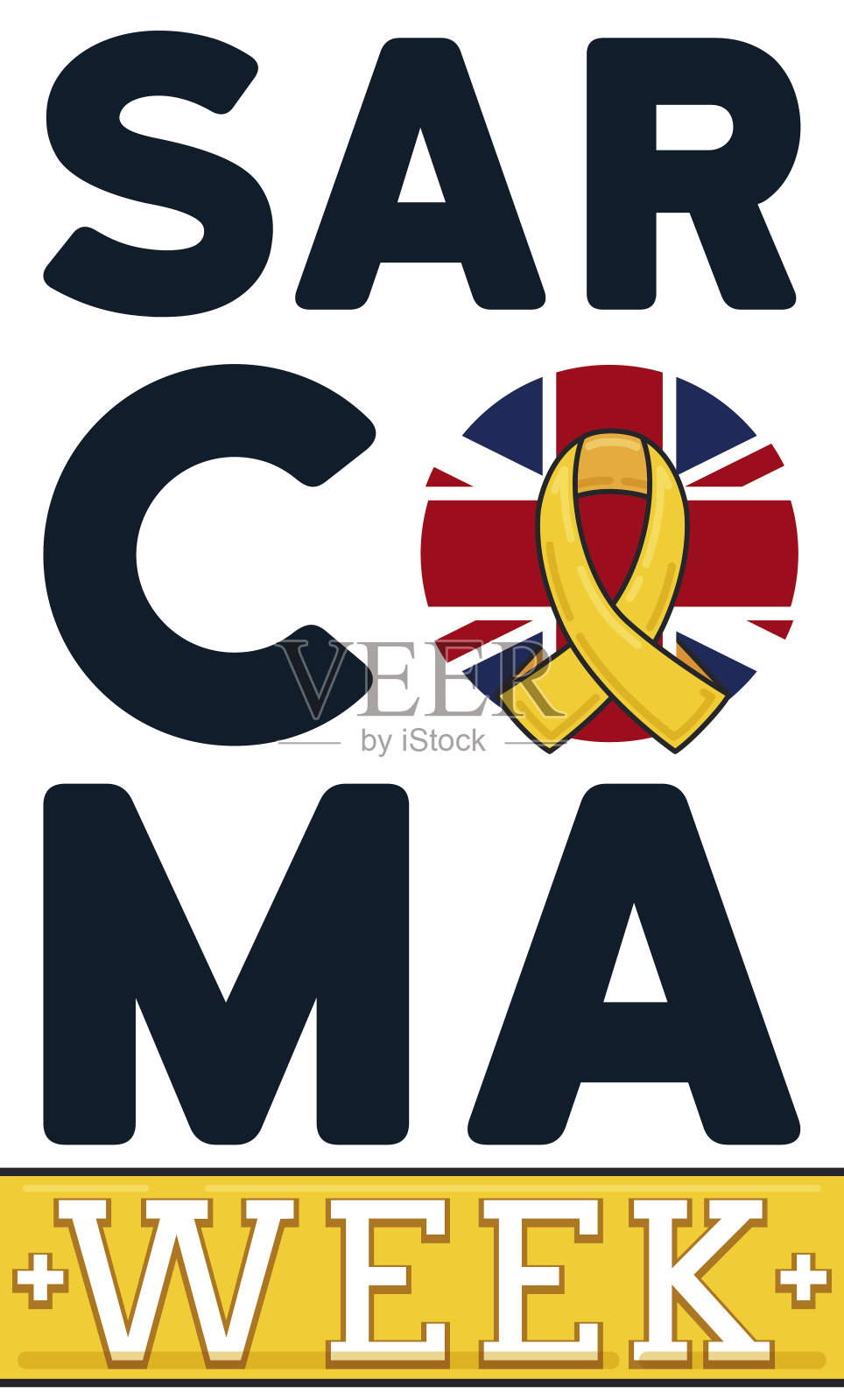 英国纽扣，黄丝带和标签促进肉瘤周插画图片素材