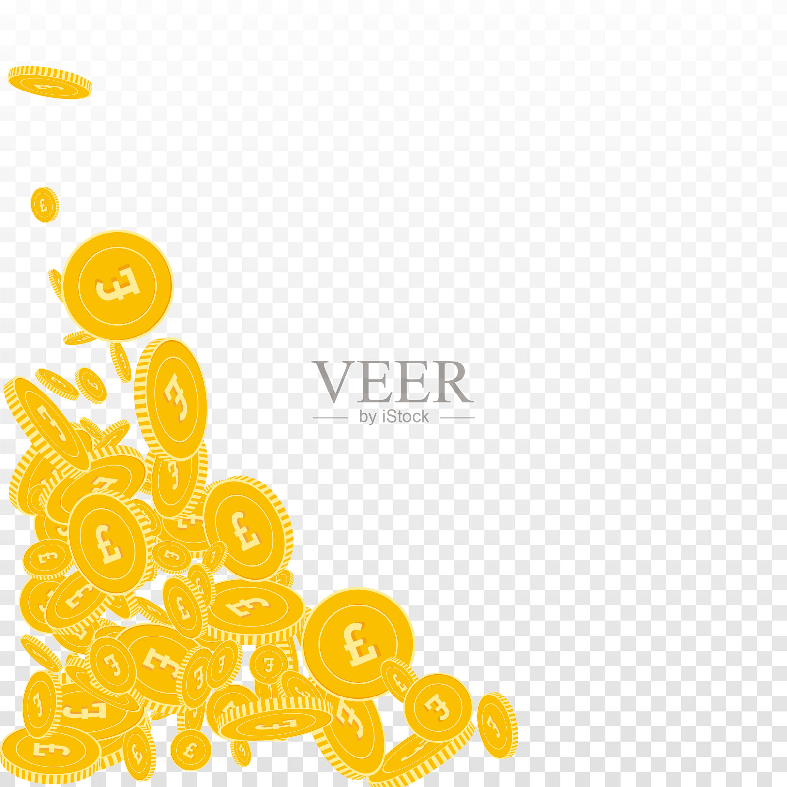 英镑硬币散落散落，浮动着gb插画图片素材
