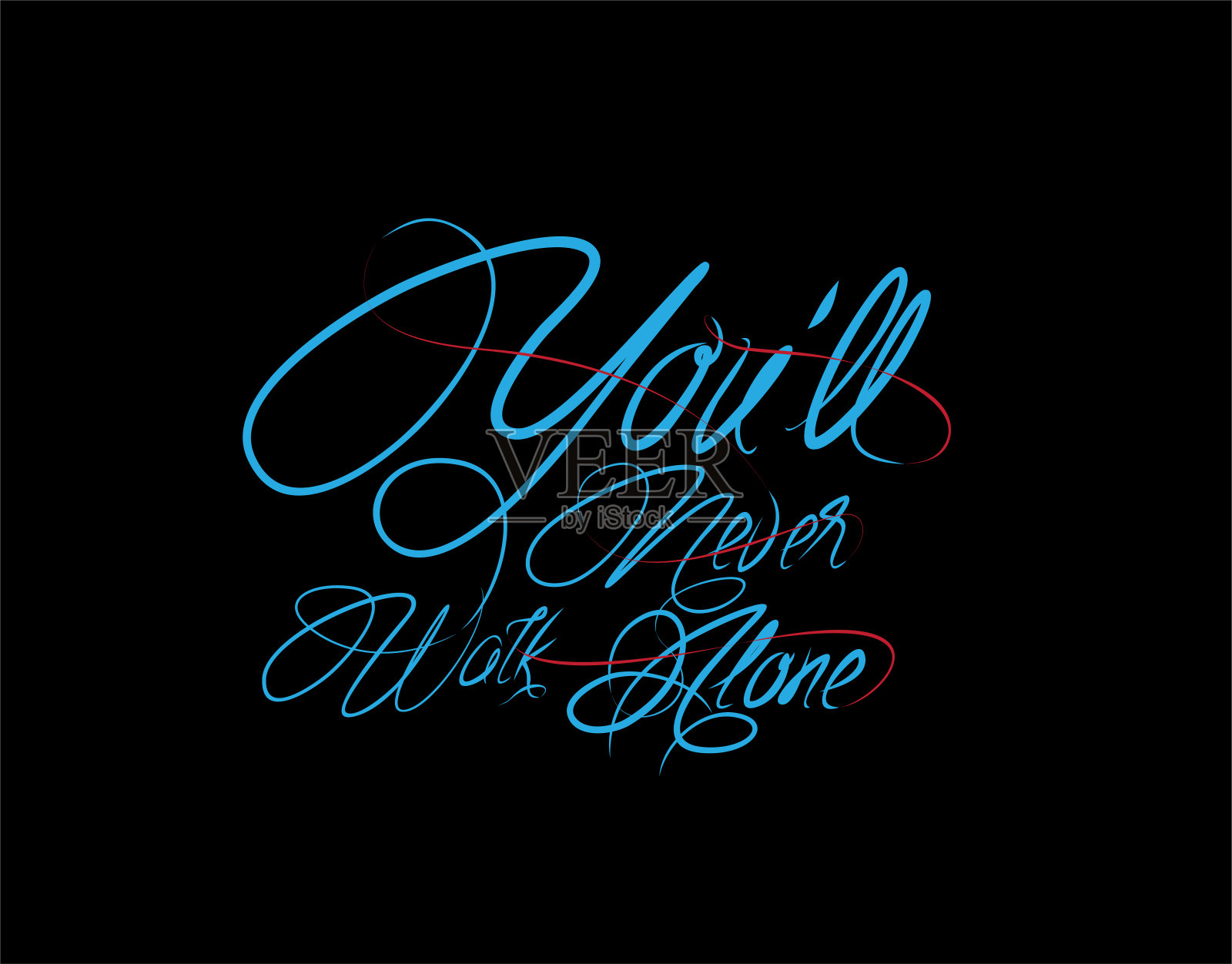 你永远不会独自行走字母文字在黑色背景矢量插图插画图片素材