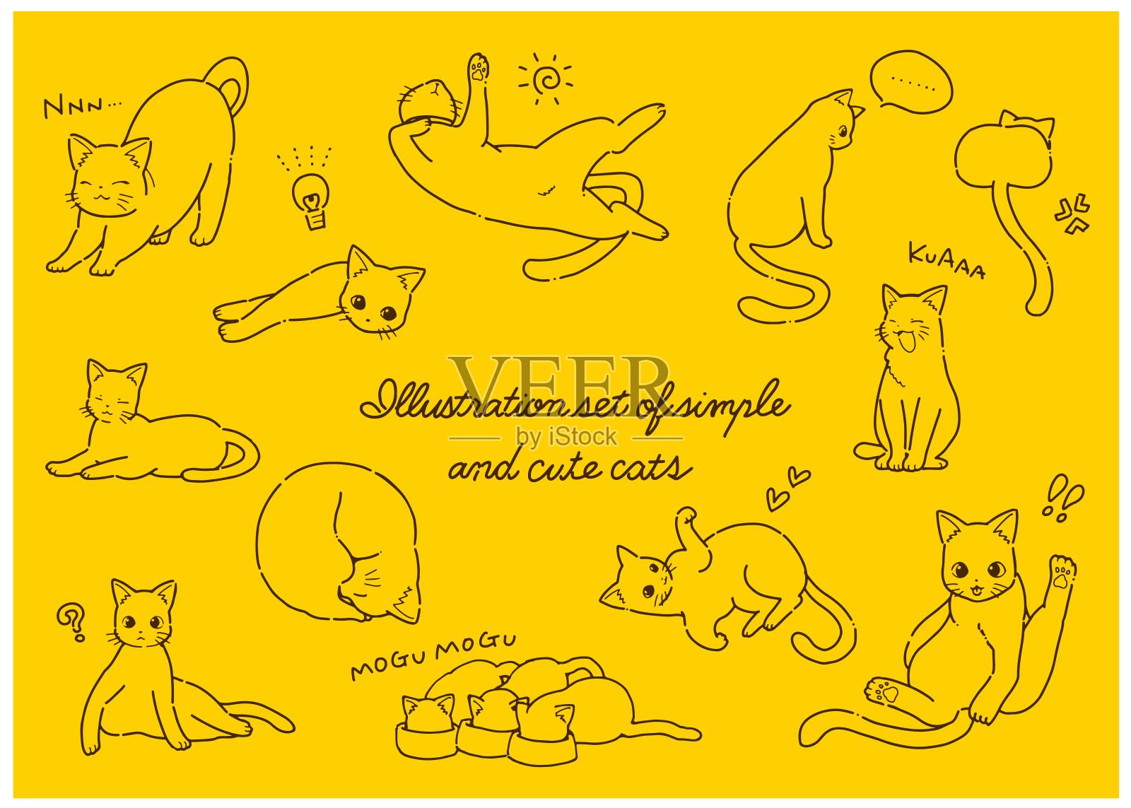 手绘简单和可爱的猫插图集插画图片素材