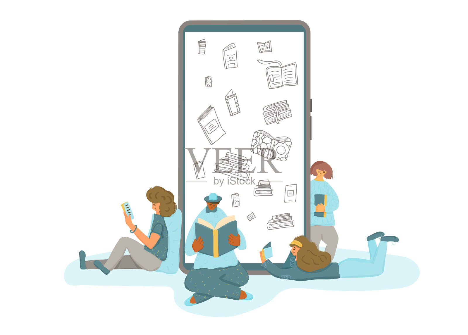 阅读一本书概念色彩设计插画图片素材