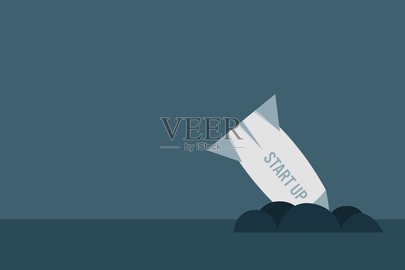 创业失败概念：地板上的火箭残骸插画图片素材