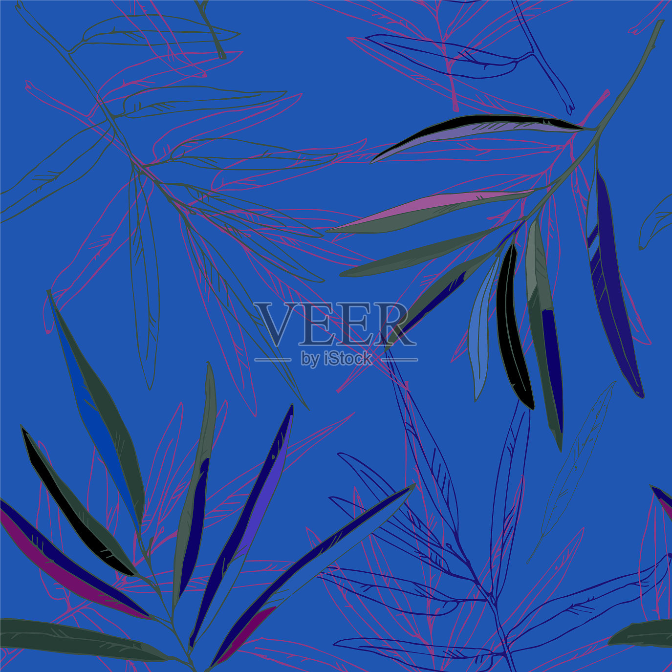 橘黄色和绿色的叶子在棕榈树上插画图片素材