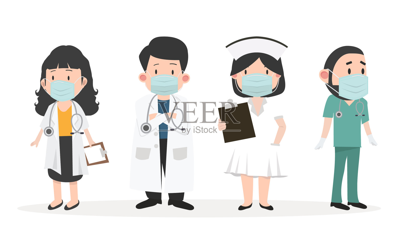 医生和护士用医用口罩集合插画图片素材