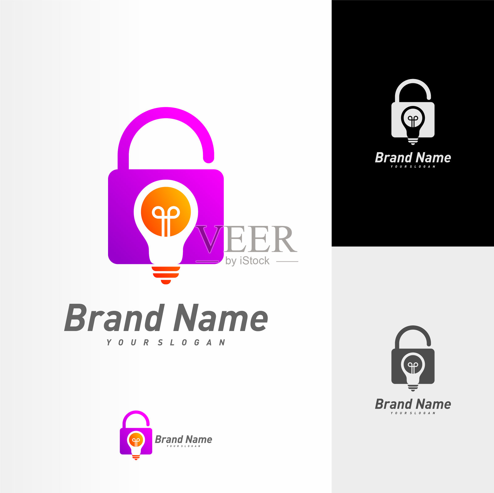 创意锁标志模板灯泡与锁插画图片素材