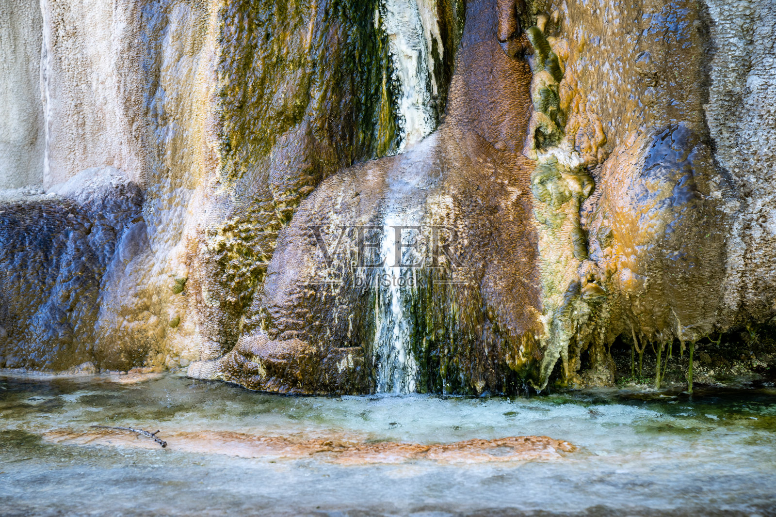 在温泉国家公园-温泉城，怀俄明州的帐篷喷泉的近细节视图照片摄影图片