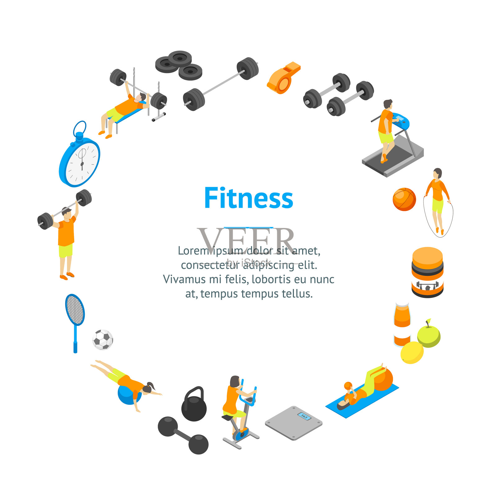 健身俱乐部概念旗帜卡圈3d插画图片素材