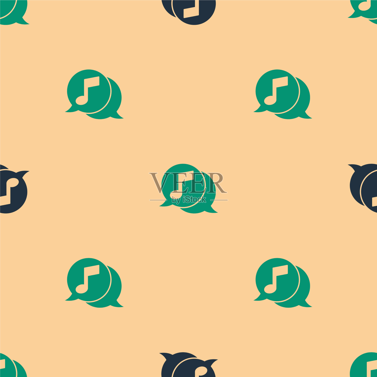 绿色和黑色音符语音气泡图标插画图片素材