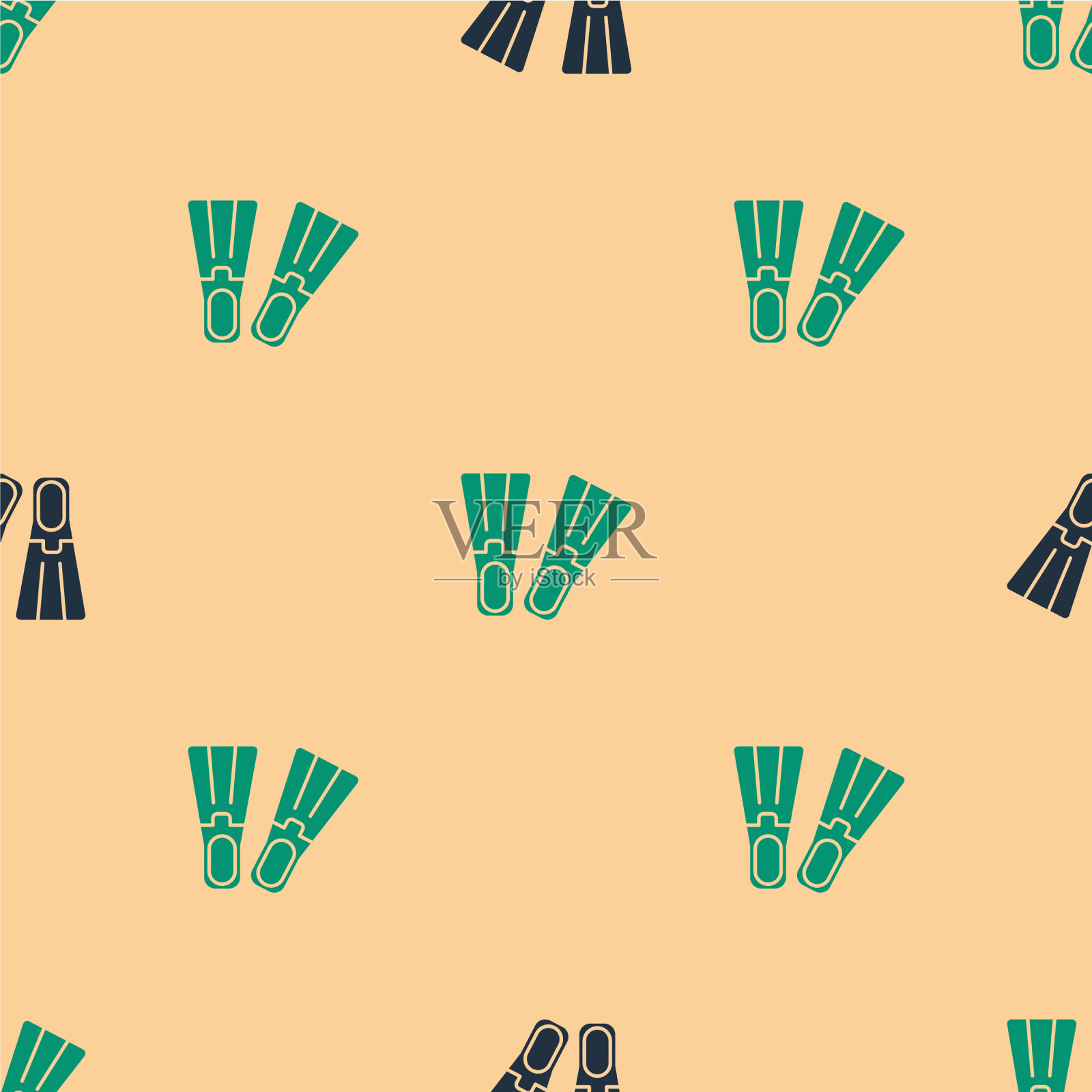 绿色和黑色的橡胶脚蹼为游泳图标插画图片素材