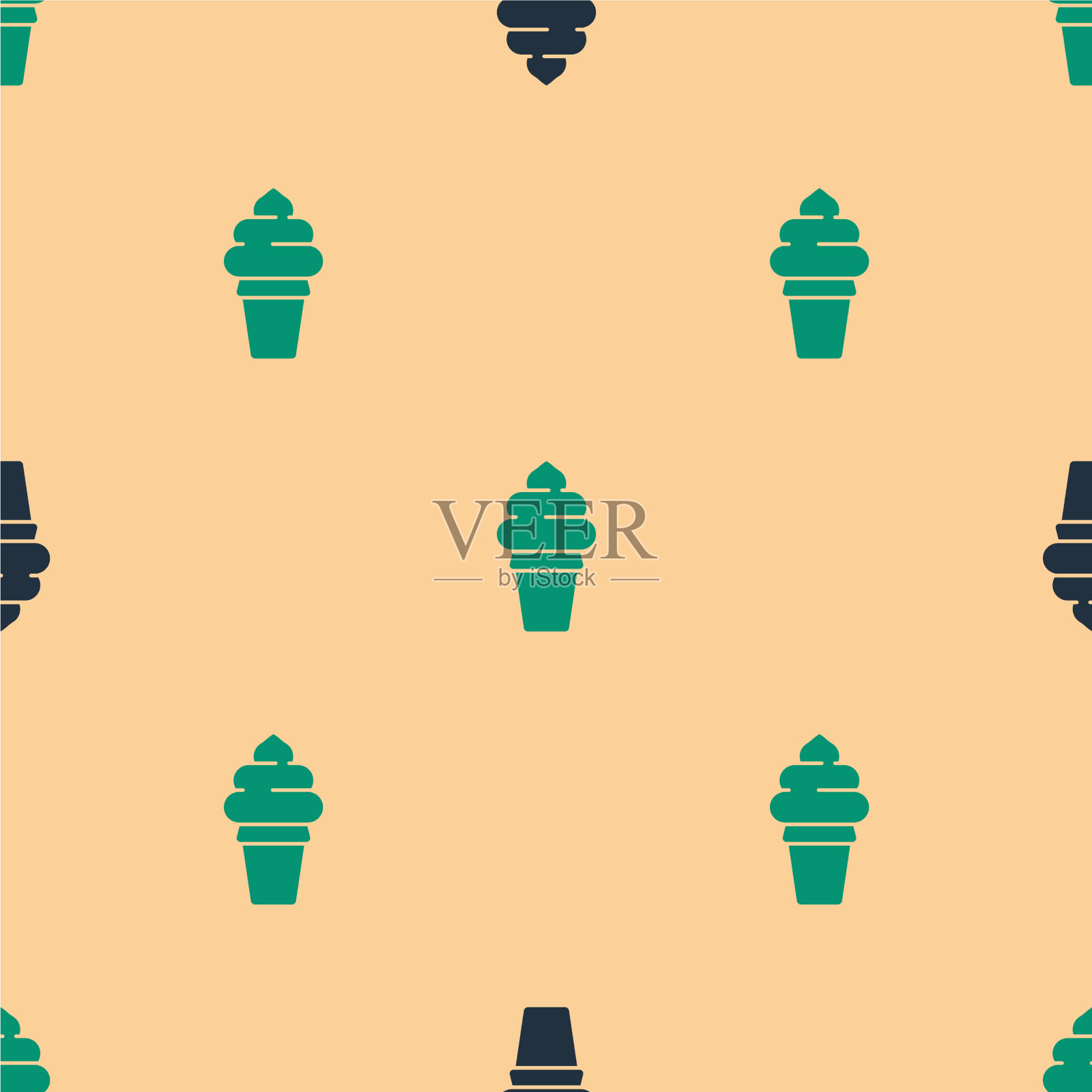 绿色和黑色的华夫蛋筒冰淇淋图标插画图片素材