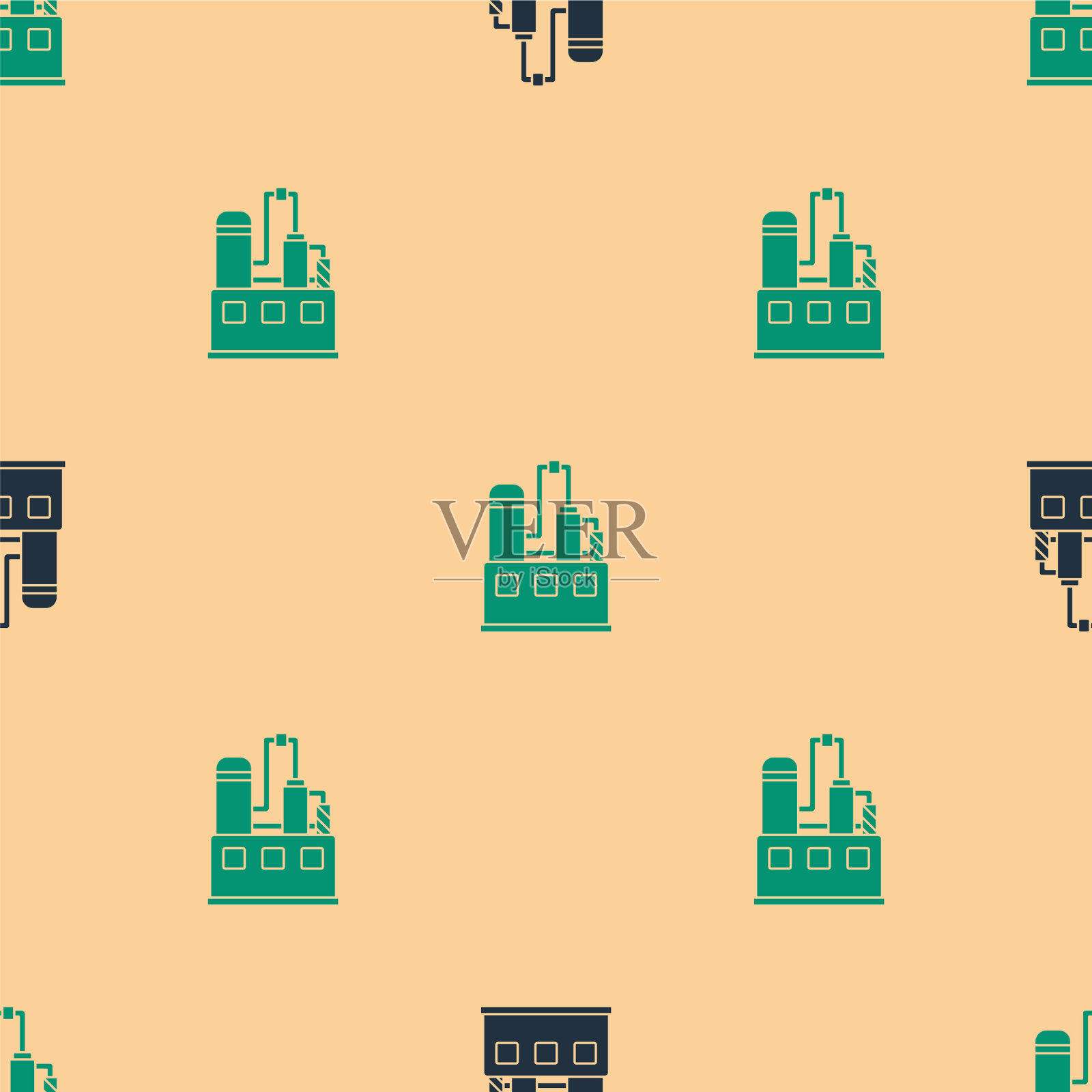 绿色和黑色的油气工业工厂插画图片素材