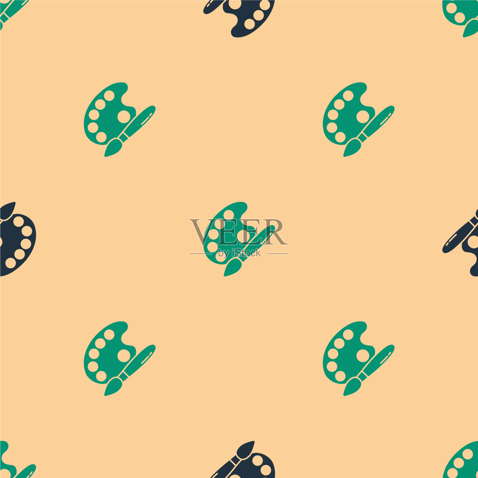 绿色和黑色油漆刷与调色板图标插画图片素材