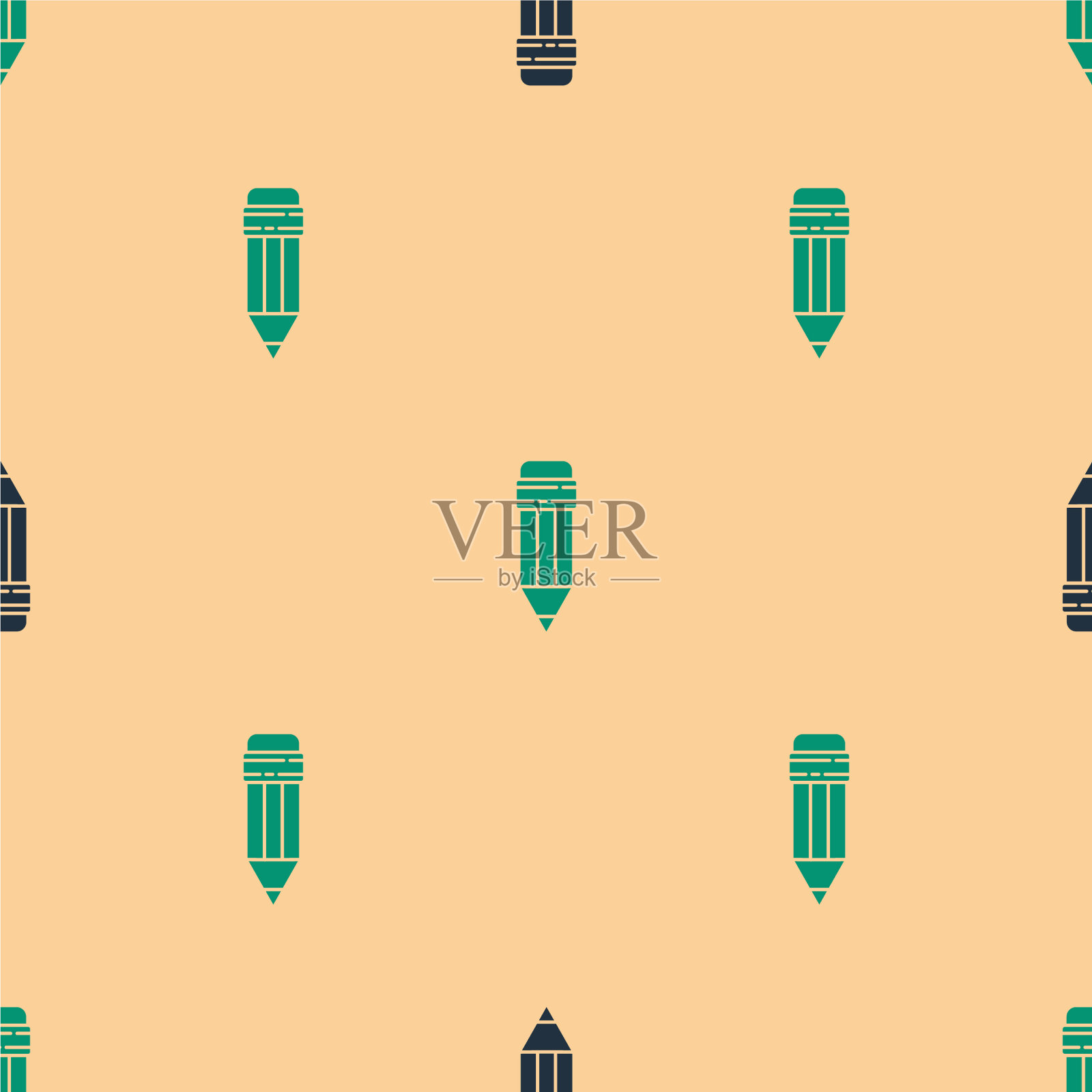 绿色和黑色铅笔与橡皮图标隔离插画图片素材