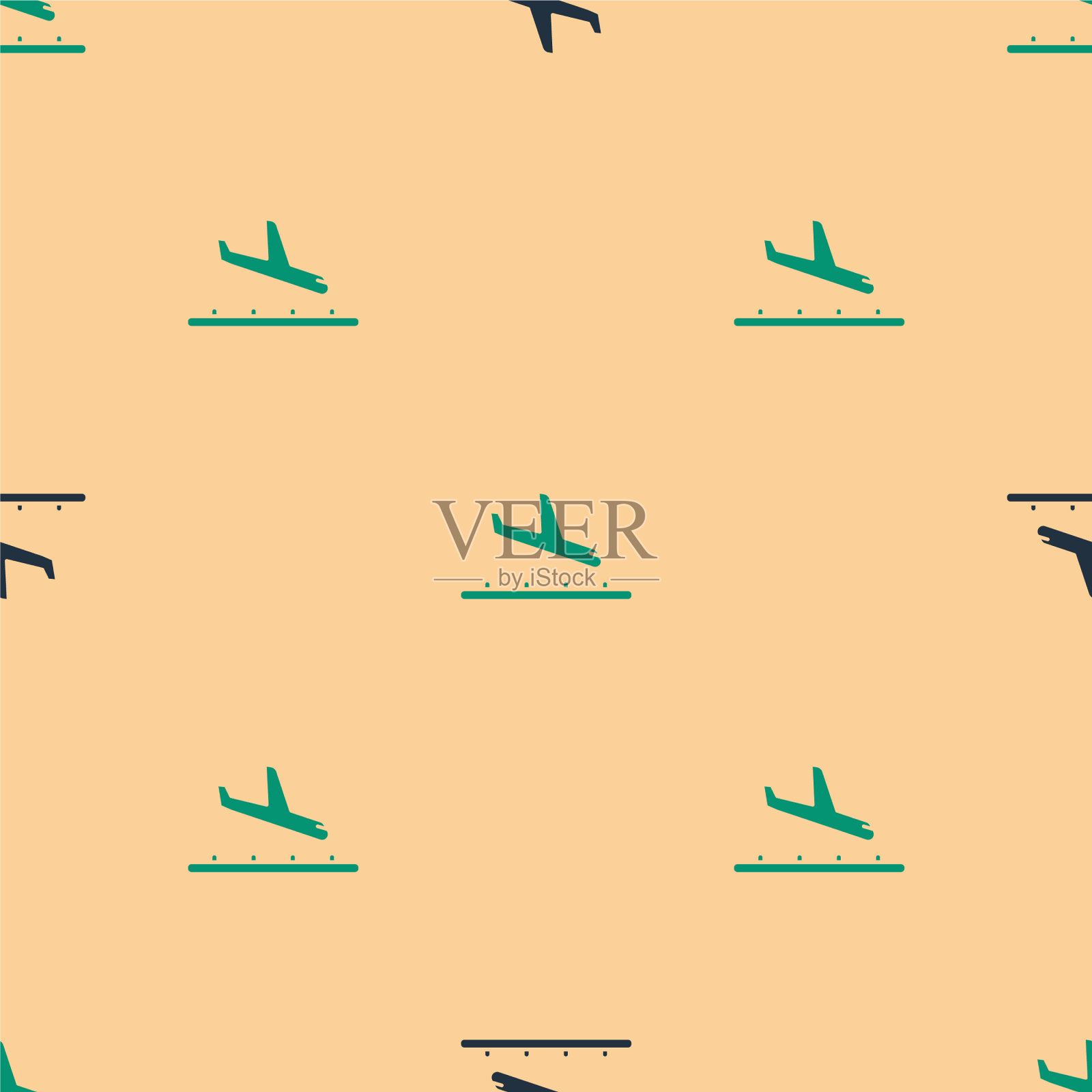 绿色和黑色飞机着陆图标隔离插画图片素材