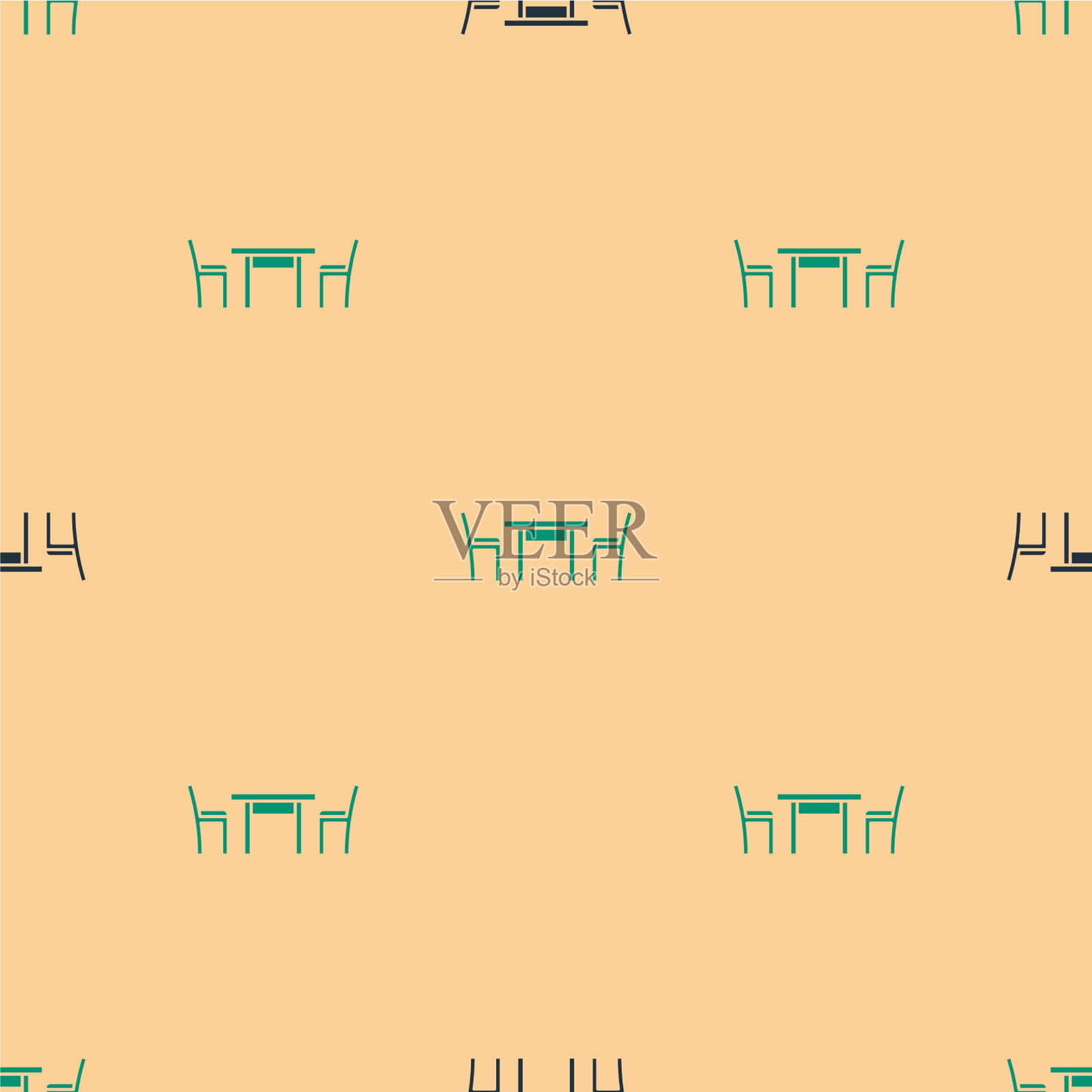 绿色和黑色木制桌子与椅子图标插画图片素材