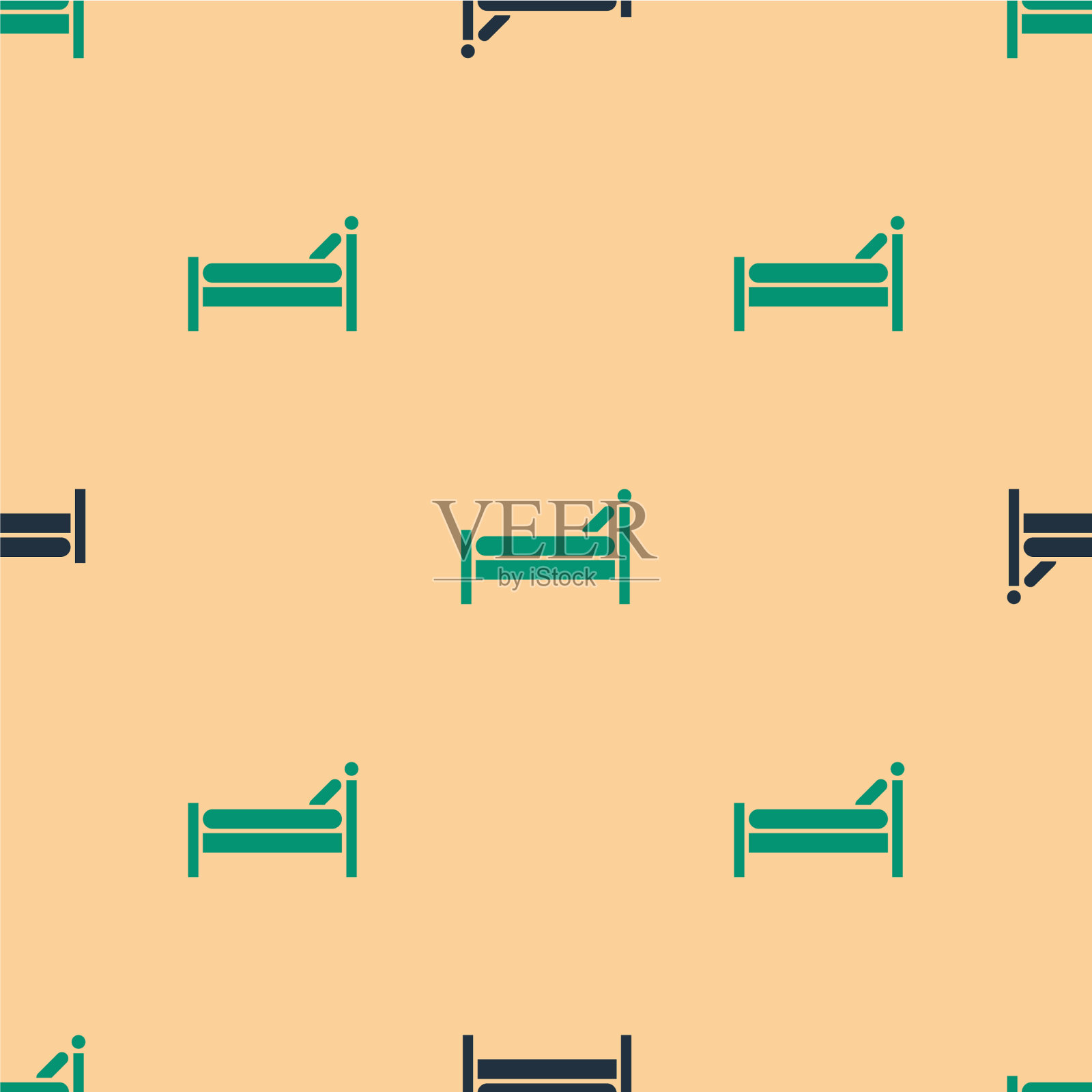 绿色和黑色床图标隔离无缝模式插画图片素材