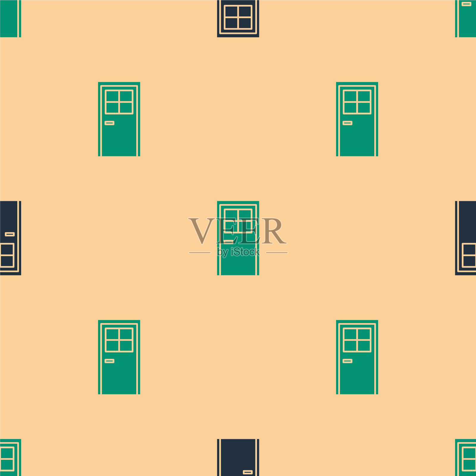 绿色和黑色紧闭的门图标隔离无缝插画图片素材