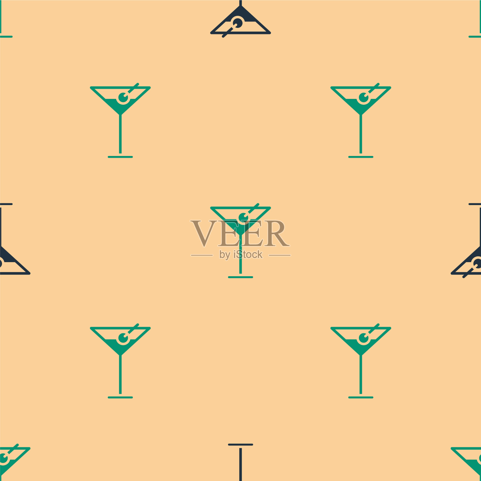 绿色和黑色的马提尼玻璃图标隔离插画图片素材