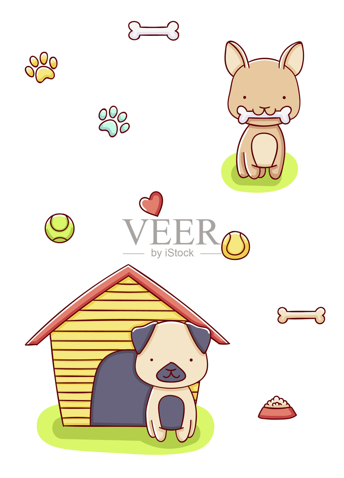 图案狗卡哇伊可爱的手画孤立上插画图片素材