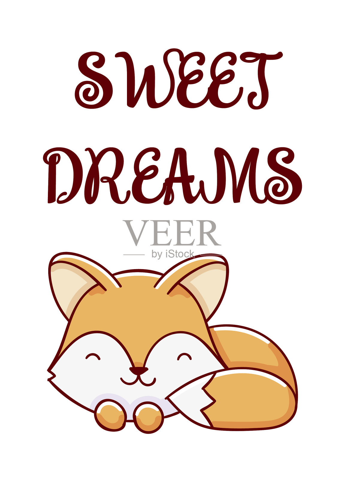 卡通人物卡哇伊狐狸可爱甜蜜的梦插画图片素材