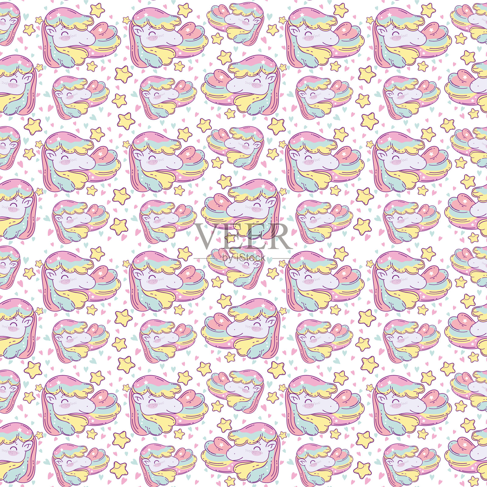 独角兽和明星卡通背景插画图片素材