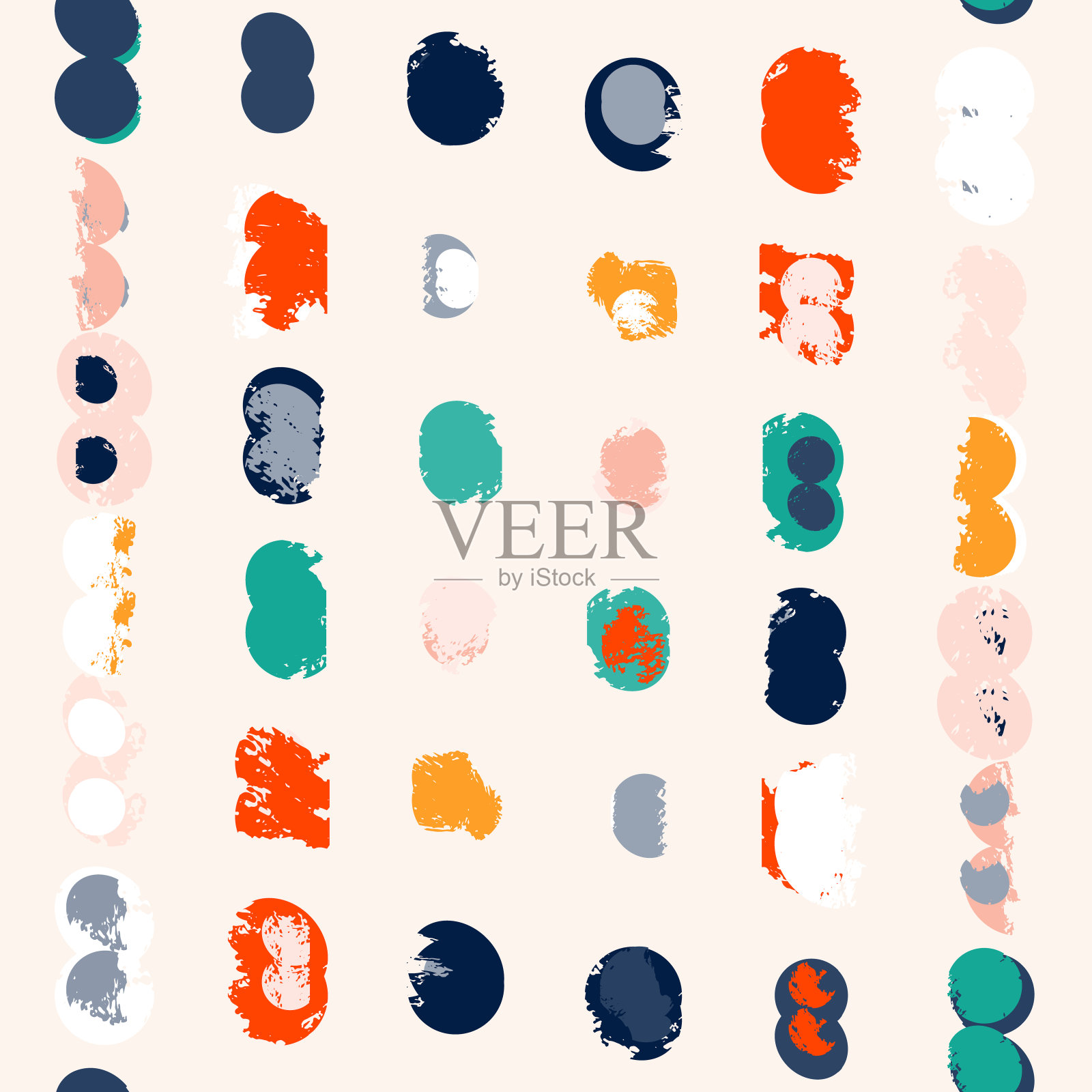 抽象矢量无缝模式与刷子污点。像正面色彩的圆形五彩纸屑。背景墙纸，纺织品和网页设计。插画图片素材