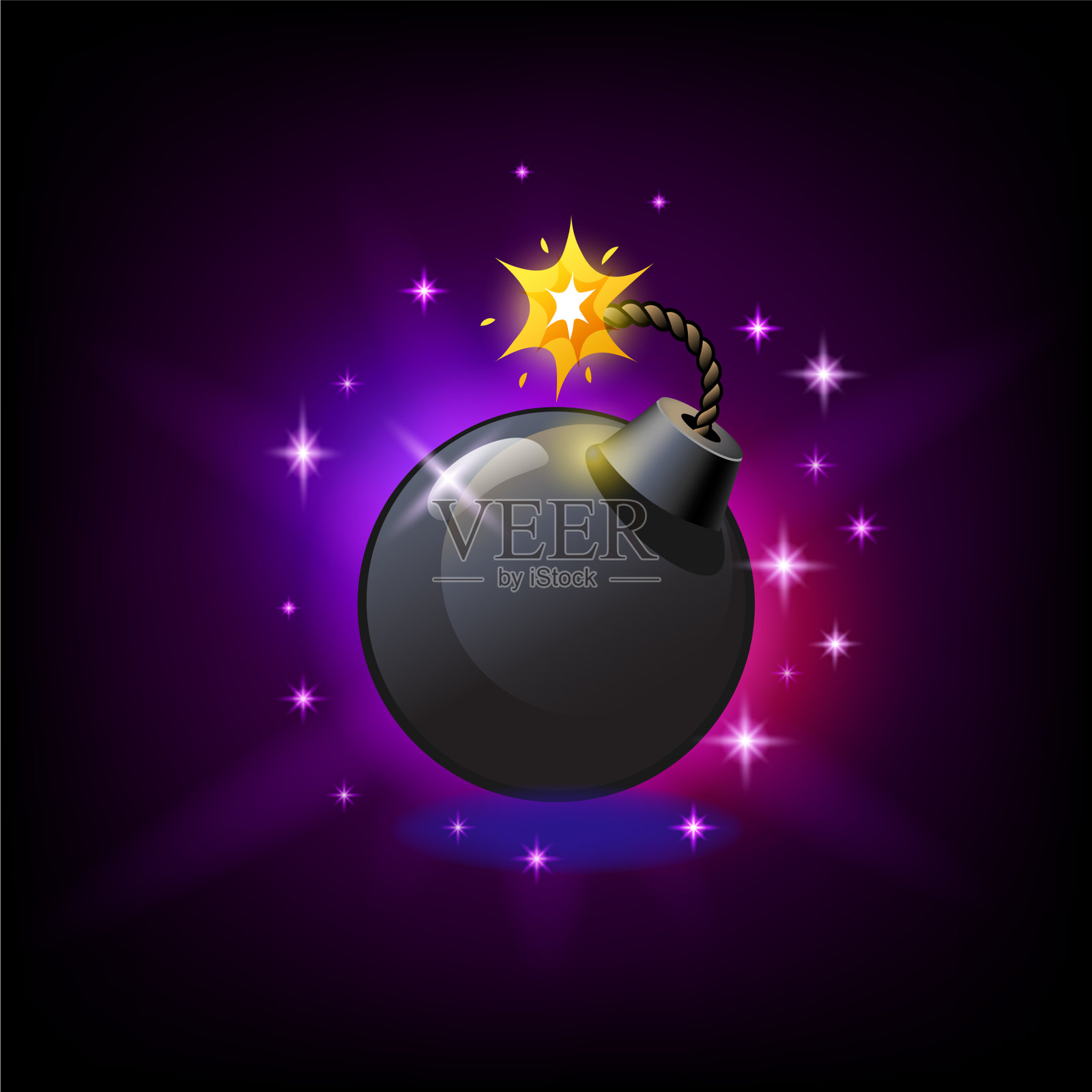 黑色圆形炸弹与燃烧芯图标插槽插画图片素材