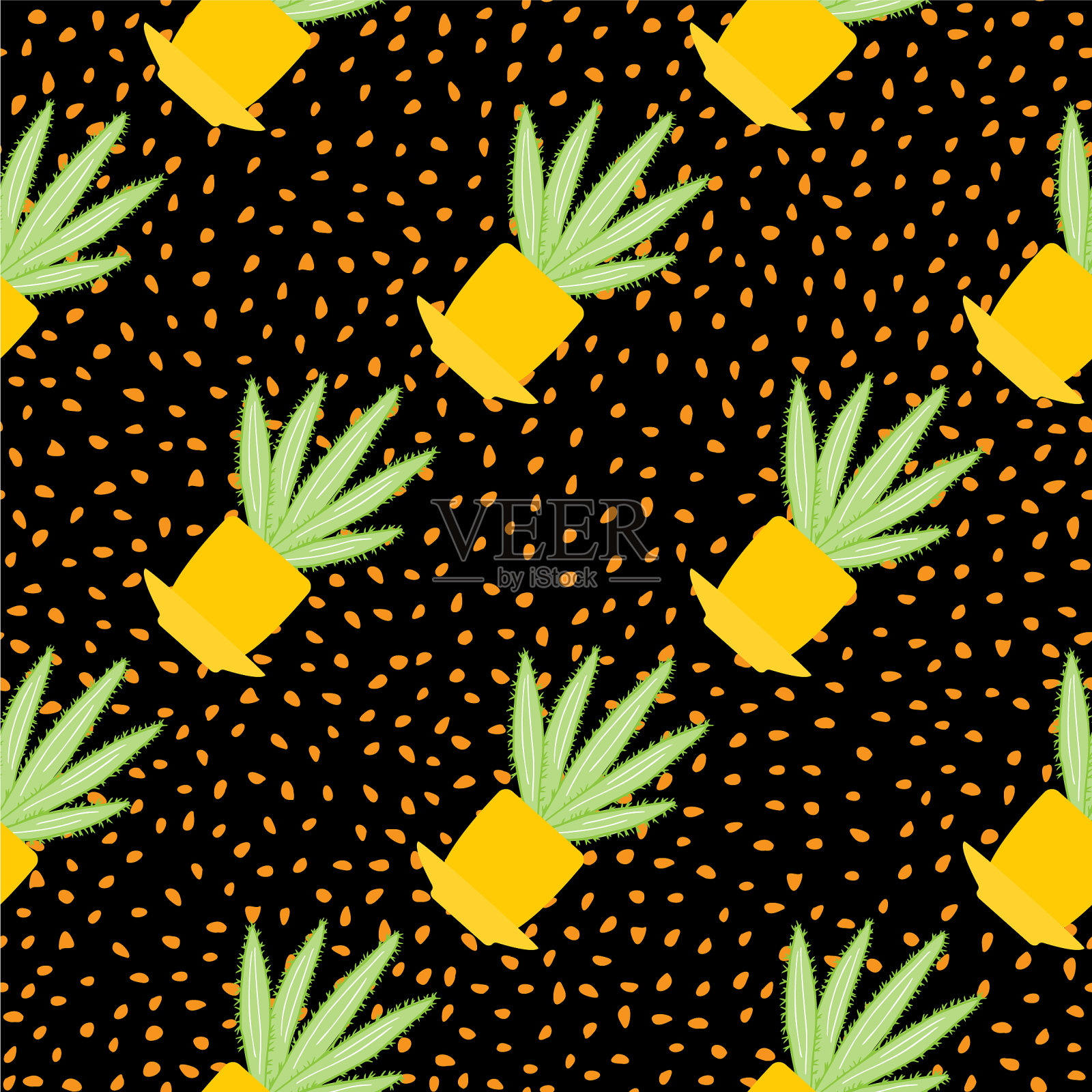 创意仙人掌在花盆无缝图案插画图片素材