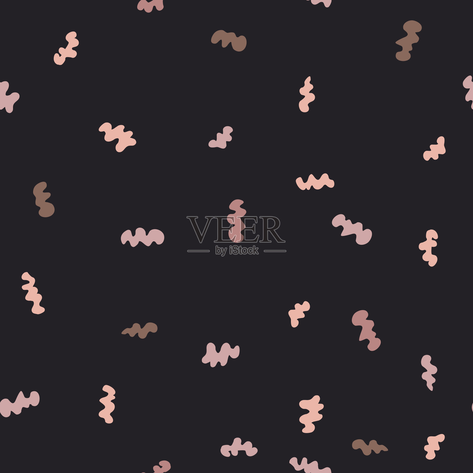 无缝图案与涂鸦元素在黑暗的背景。抽象设计用于纺织、包装数码纸、墙纸、织物。插画图片素材