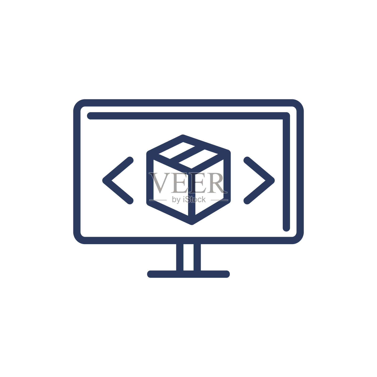 纸板箱在屏幕上的细线图标插画图片素材